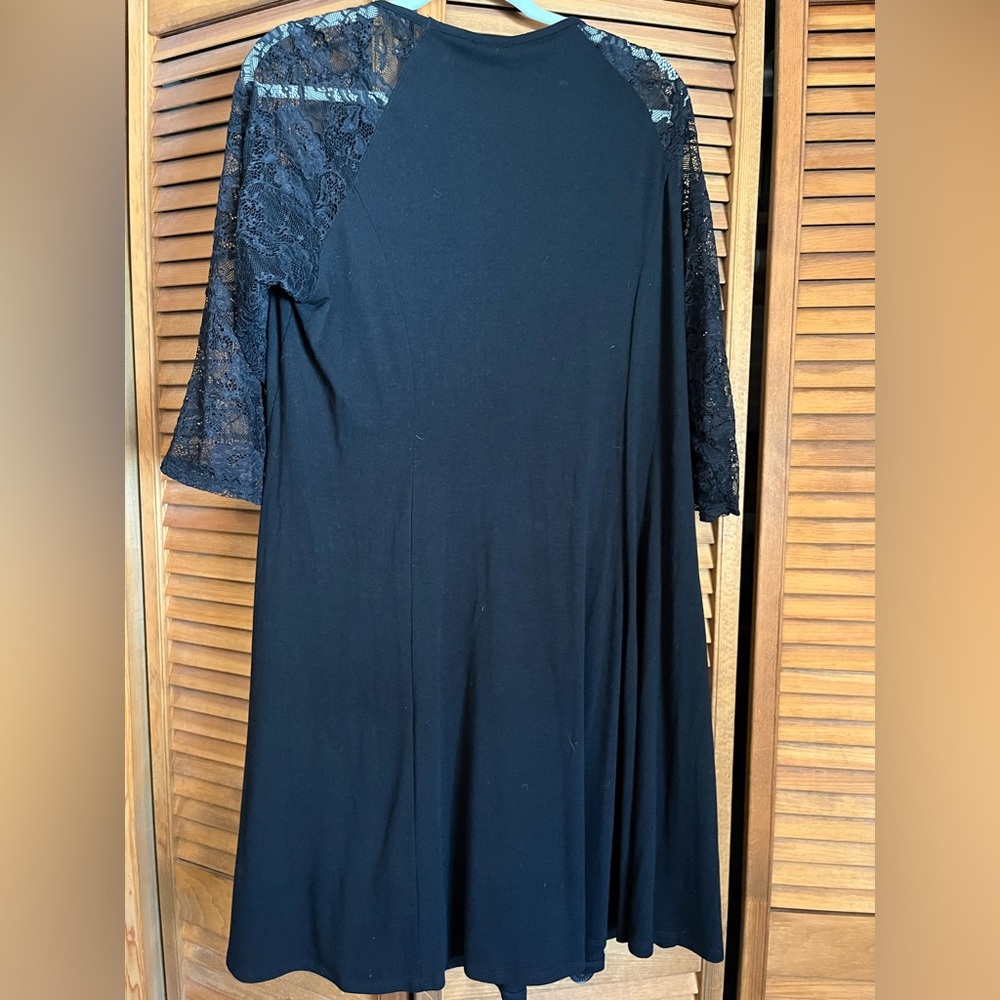 Soft Jersey Popover Trapeze Dress with Sheer Lace Shoulders and Sleeves size 1 - Picture 2 of 6